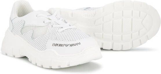Emporio Armani Kids logo printed lace up sneakers White