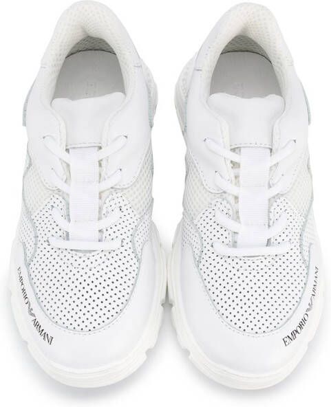 Emporio Armani Kids logo printed lace up sneakers White