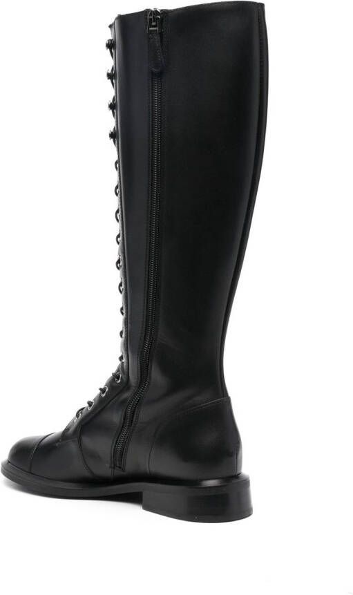 Emporio Armani knee-high leather lace-up boots Black