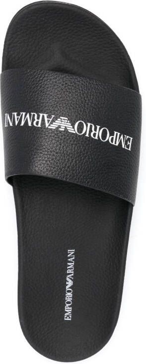 Emporio Armani logo embossed slides Black
