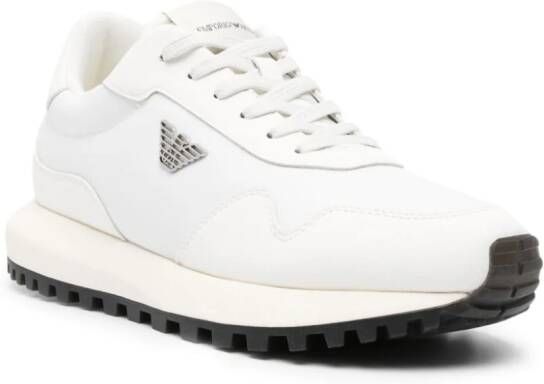 Emporio Armani logo-plaque calf leather sneakers White