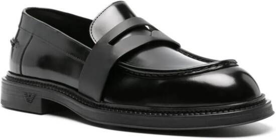 Emporio Armani patent-finish leather loafers Black