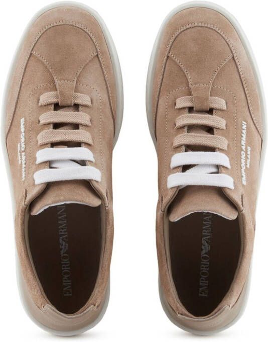 Emporio Armani velour-leather flatform sneakers Brown