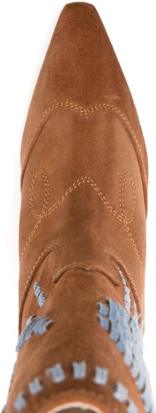 Ermanno Scervino 50mm floral-embroidered suede boots Brown