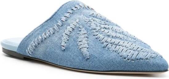 Ermanno Scervino floral-embroidered denim slippers Blue