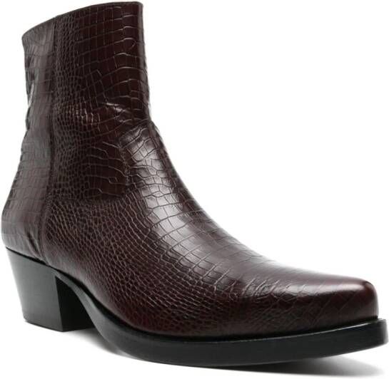 Ernest W. Baker 60mm crocodile-effect leather boots Brown