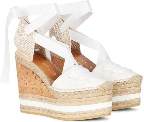 ETRO ankle tie-fastening wedge espadrilles White