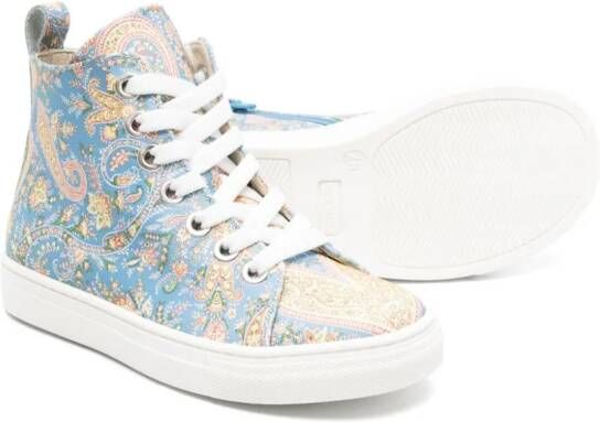 ETRO KIDS paisley leather high-top sneakers Blue