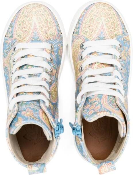 ETRO KIDS paisley leather high-top sneakers Blue