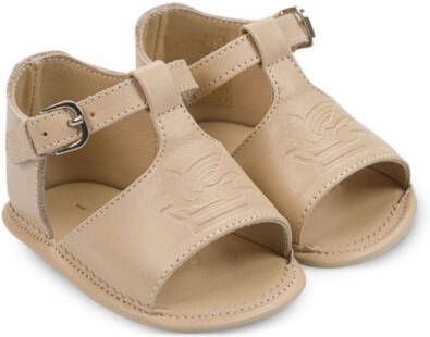 ETRO KIDS Pegaso-debossed leather sandals Neutrals