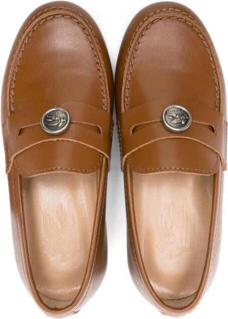 ETRO KIDS Pegaso-plaque leather loafers Brown