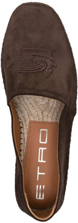 ETRO Pegaso-embroidered suede espadrilles Brown