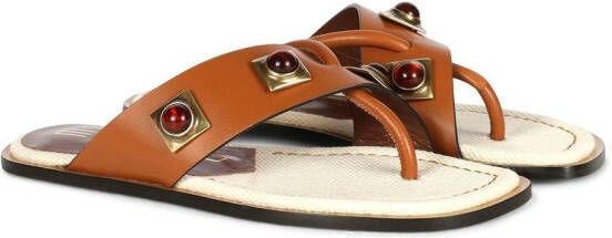 ETRO stone-embellished thong-strap sandals Brown