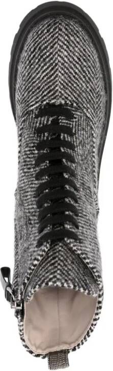 Fabiana Filippi herringbone-pattern lace-up ankle boots Black