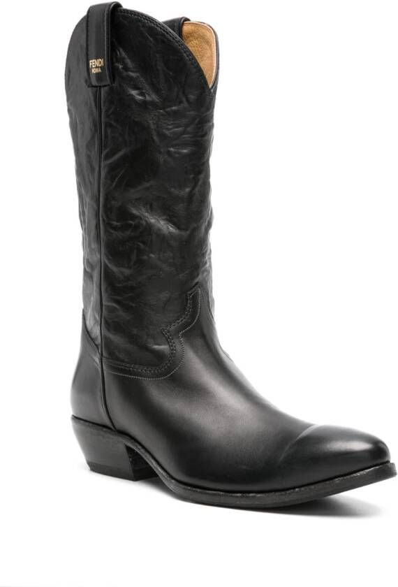 FENDI crinkled-leather cowboy boots Black