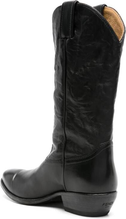 FENDI crinkled-leather cowboy boots Black