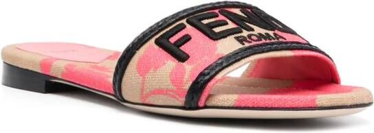 FENDI embroidered-logo slip-on slides Pink
