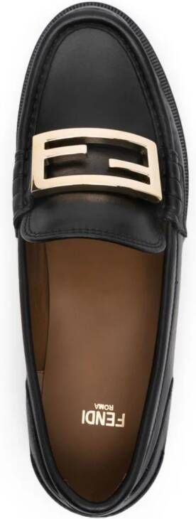 FENDI FF logo-plaque leather loafers Black
