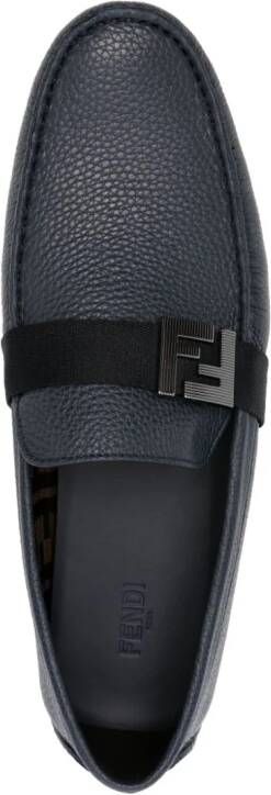 FENDI FF logo-plaque leather loafers Blue