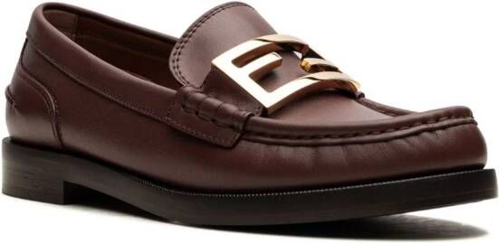 FENDI FF logo-plaque leather loafers Brown