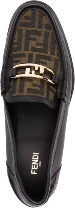 FENDI FF pattern-print panelled loafers Black