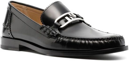 FENDI FF-plaque leather loafers Black