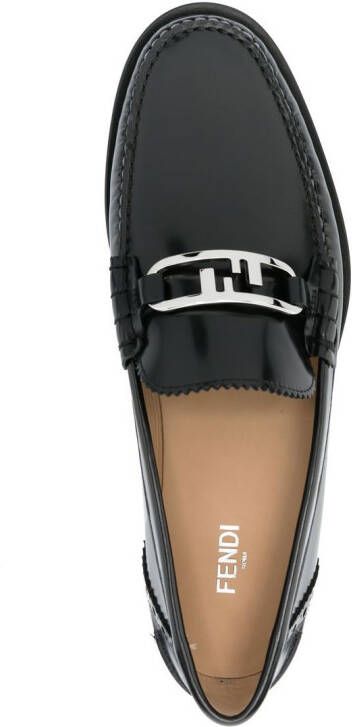 FENDI FF-plaque leather loafers Black