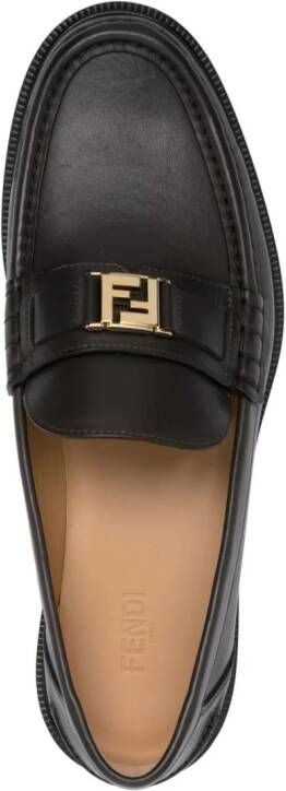 FENDI FF-plaque leather squared loafers Brown