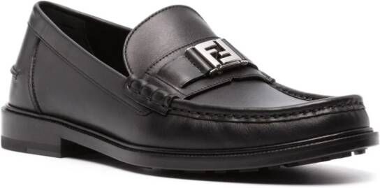 FENDI FF Squared-plaque leather loafers Black
