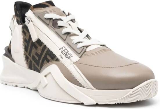 FENDI Flow panelled leather sneakers Brown