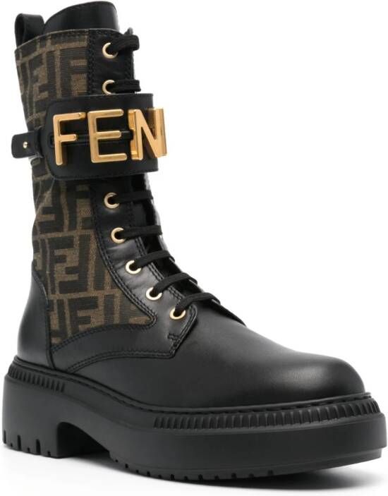 FENDI graphy leather biker boots Black