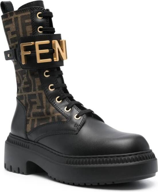 FENDI graphy logo-plaque leather boots Black