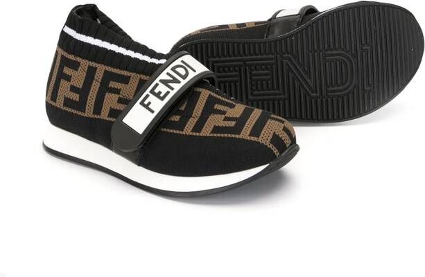 Fendi Kids Fendi Love touch strap sneakers Brown