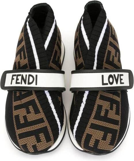 Fendi Kids Fendi Love touch strap sneakers Brown