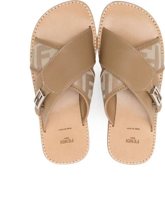 Fendi Kids FF crossover-strap sandals Brown