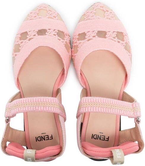 Fendi Kids FF-embroidered ballerina shoes Pink