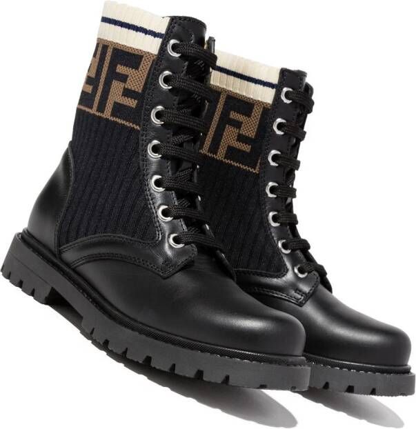 Fendi Kids FF lace-up boots Black