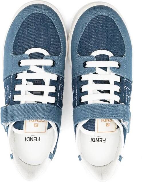 Fendi Kids FF-logo denim low-top sneakers Blue