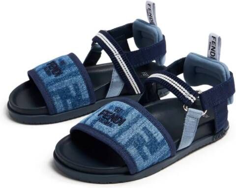 Fendi Kids FF-logo denim sandals Blue