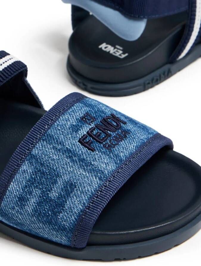 Fendi Kids FF-logo denim sandals Blue