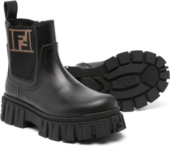 Fendi Kids FF-logo leather boots Black