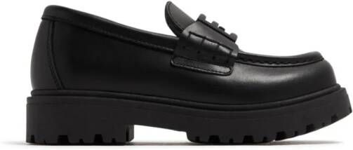 Fendi Kids FF-logo plaque leather loafers Black