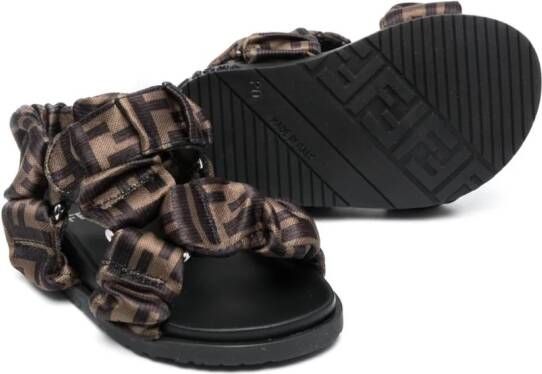 Fendi Kids FF logo-print leather sandals Brown