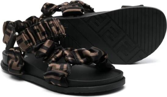 Fendi Kids FF-logo print ruched sandals Black