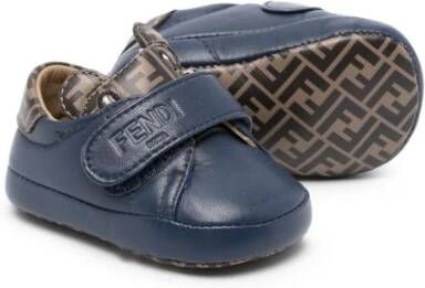 Fendi Kids FF-motif leather crib shoes Blue