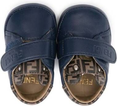 Fendi Kids FF-motif leather crib shoes Blue