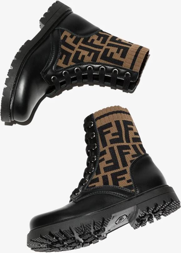 Fendi Kids FF-motif panelled ankle boots Black