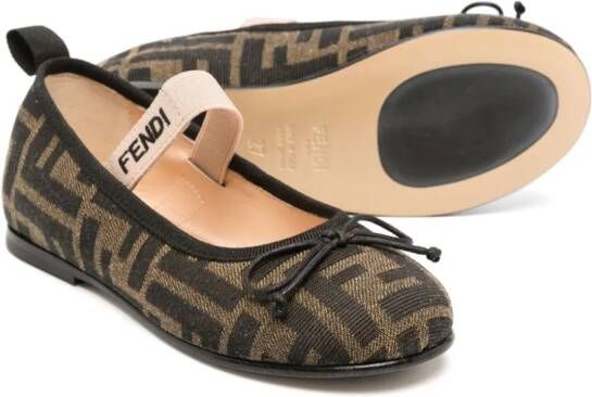 Fendi Kids FF-pattern logo-tape ballerina shoes Brown