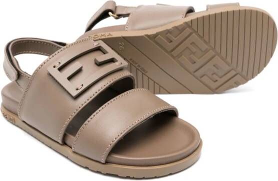 Fendi Kids logo-appliqué touch-strap sandals Brown