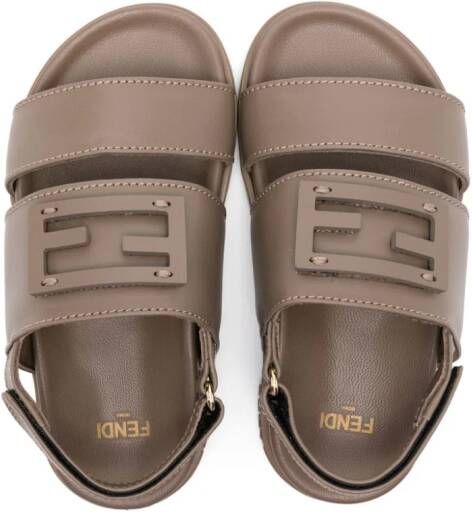 Fendi Kids logo-appliqué touch-strap sandals Brown